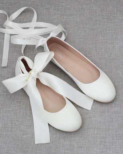 Ivory Satin Women Flats with Satin Ties