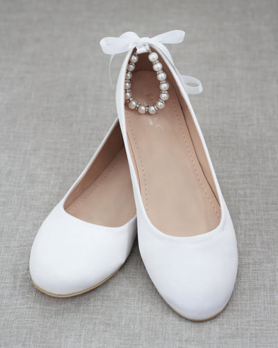 Ivory Satin Women Flats with Pearl Straps