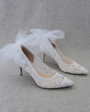 Lace Wedding Shoes with Tulle Back Bow