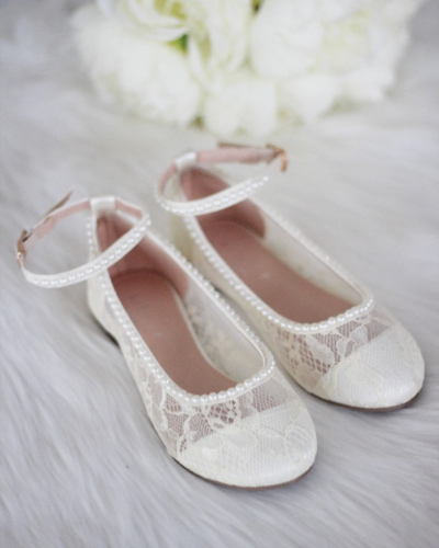 Ivory Pearl Lace Kids Flats