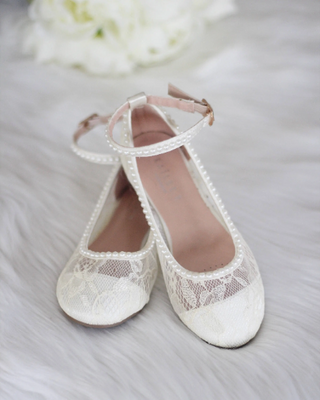 Ivory Pearl Lace Kids Flats