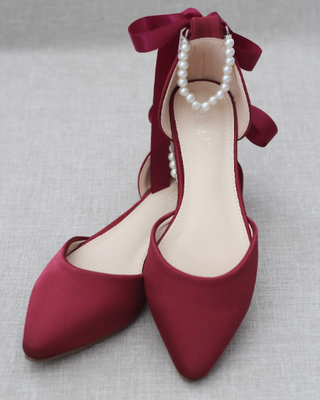 Satin Pointy Toe Flats with Satin Ankle Tie or Ballerina Lace UpWomen Shoes