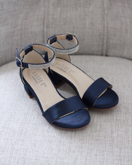 Satin Block Heel Sandals with Embellished Strap Girls Heels Sandals