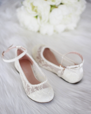 Ivory Pearl Lace Kids Flats