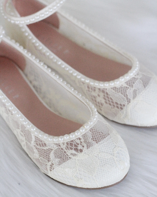Ivory Pearl Lace Kids Flats