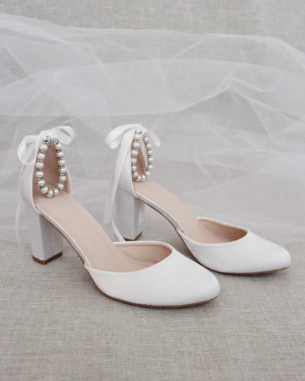 White court shoes with ankle strap Clearance