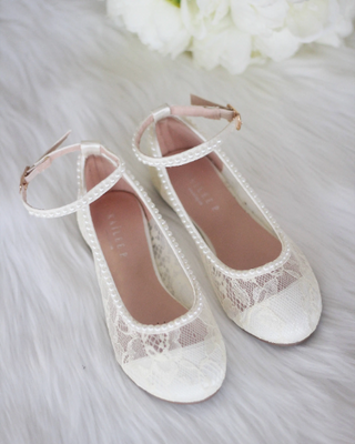 Ivory Pearl Lace Kids Flats