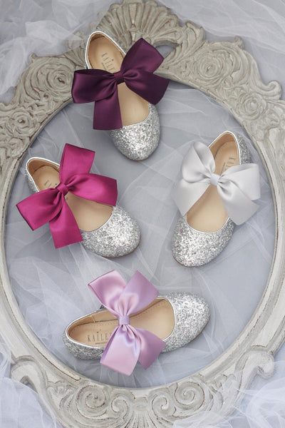 Silver glitter flats with bow
