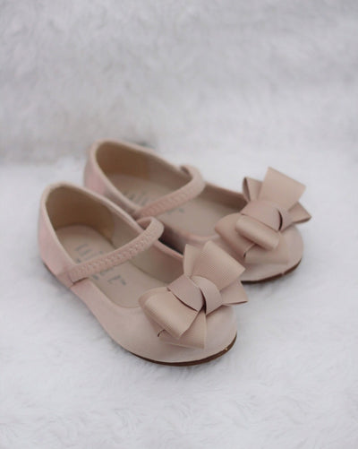 Champagne Girls Shoes with Bow