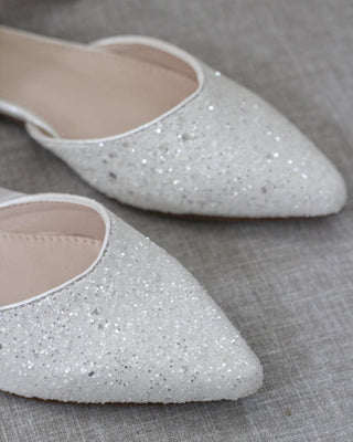 White Glitter Women Flats with Ballerina Laces