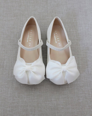 Satin Mary Jane Flats with Front Satin Bow