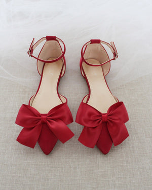 Satin Pointy Toe flats with Front Satin Bow