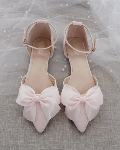 Light Pink Satin Flats with Front Bow