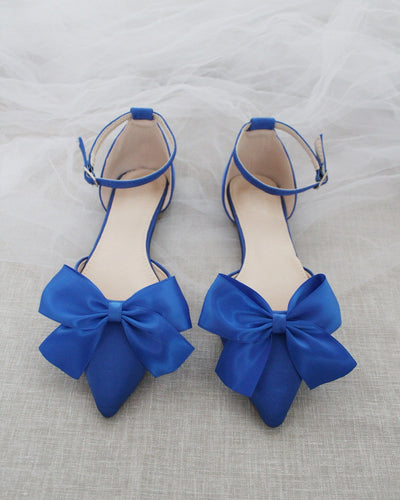 Blue Satin Flats with Front Bow