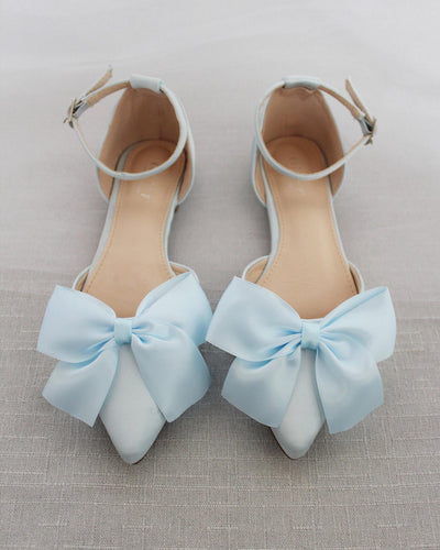 Light Blue Satin Flats with Front Bow
