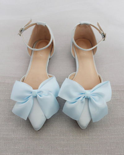 Light Blue Satin Flats with Front Bow