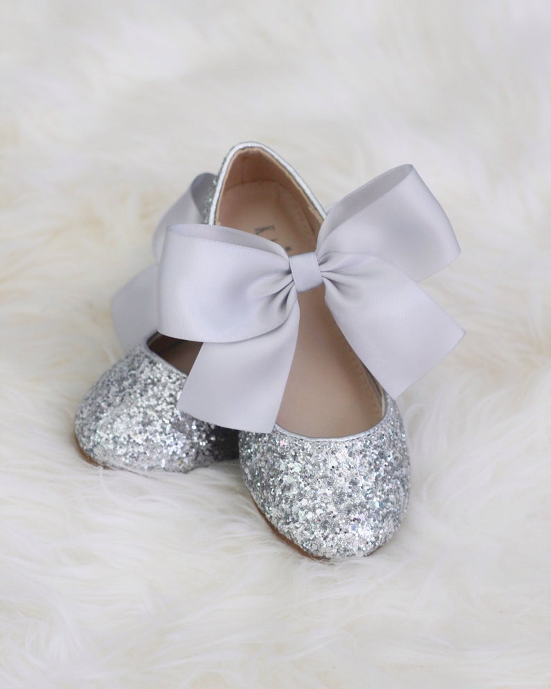 Silver Rock Glitter Mary Jane with Satin Bow - Formal Dress Shoes, Girls Shoes, Flower Girls Shoes 9-12 months / LAVENDER Silver Rock Glitter Mary Jane with Satin Bow - Formal Dress Shoes, Girls Shoes, Flower Girls Shoes 9-12 months / LAVENDER