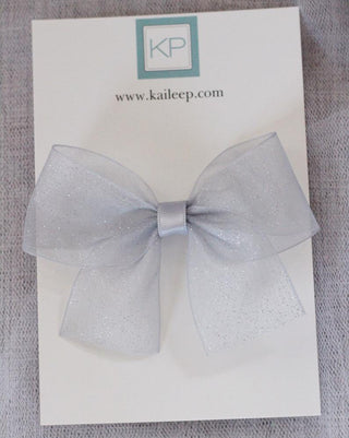 Silver chiffon bow hairclip