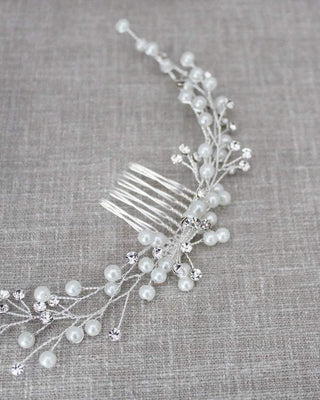 Pearl Hair Comb with Rhinestones in Silver