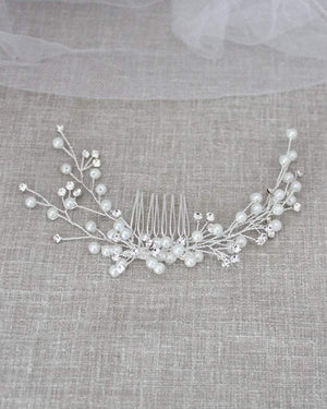 Pearl Hair Comb with Rhinestones in Silver