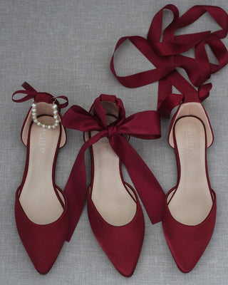 Burgundy Red Satin Flats