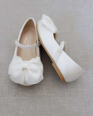 Ivory Mary Jane Girls Flats with Front Bow
