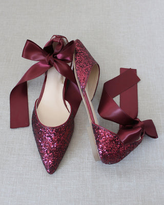 Burgundy Glitter Flats