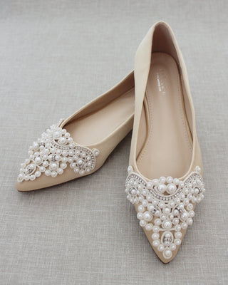 Champagne Satin Pearl Women Flats