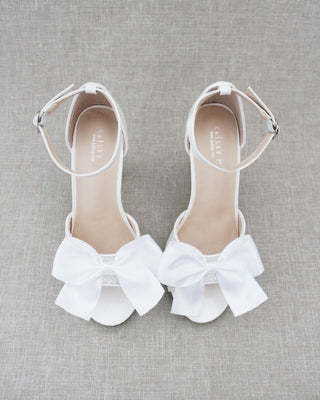 white rock glitter bridal block heel with bow