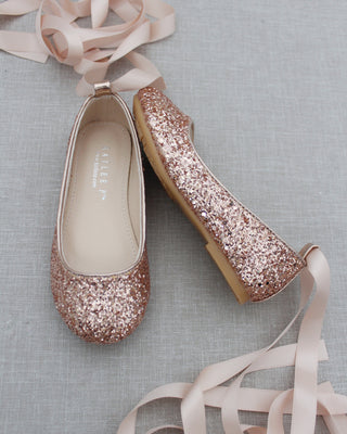 Rock Glitter Ballet Flats with Satin Ankle StrapKids Shoes