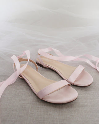 Satin Flat Sandal with Ballerina Lace Up