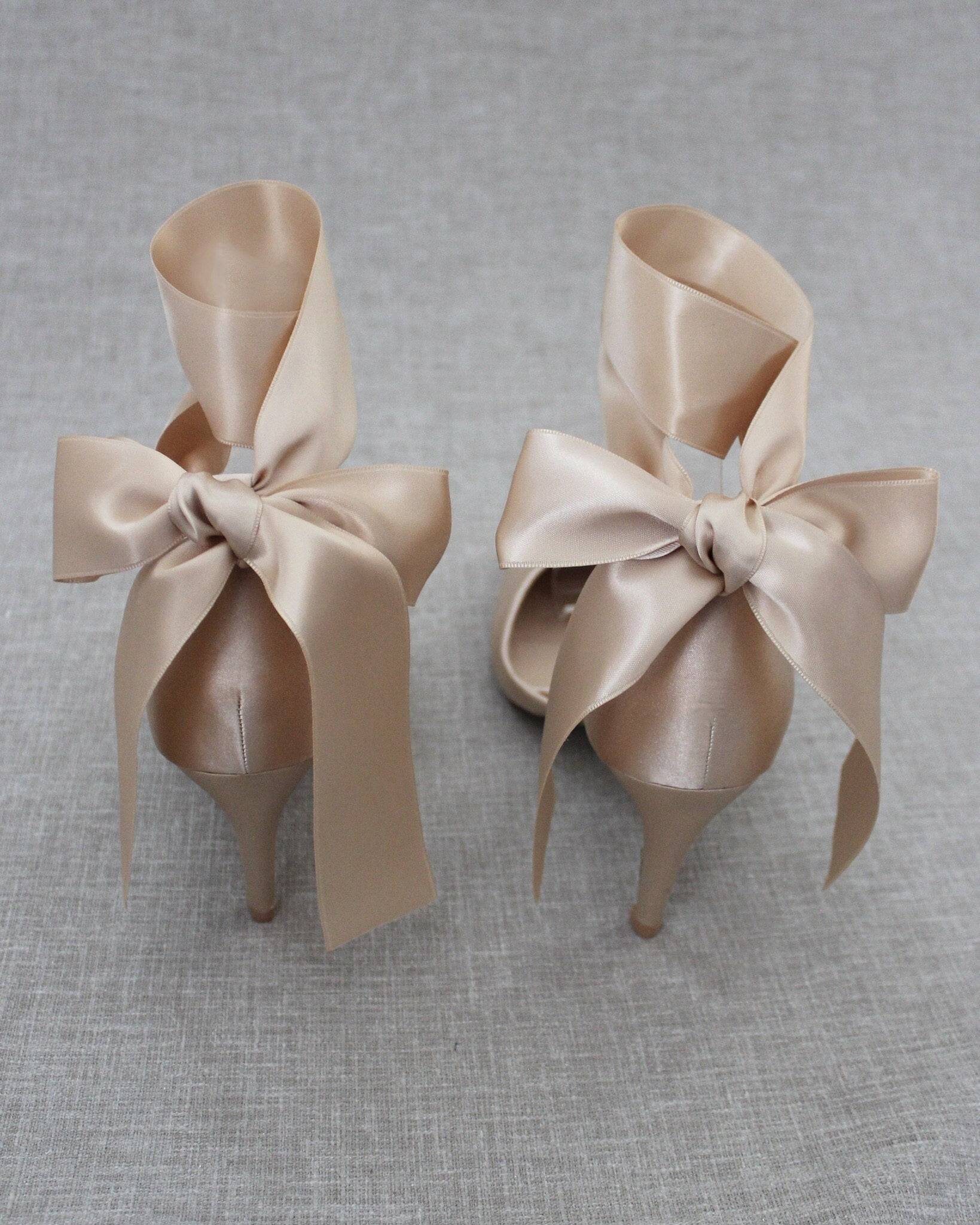 Champagne Evening Heels With Ankle Ribbon, Wedding Shoes, Bridal Heels