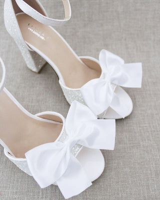 white rock glitter bridal block heel with bow