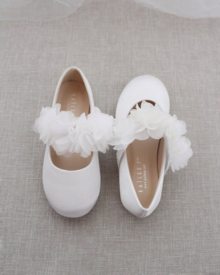 Satin Maryjane Flats with Chiffon FlowersKids Shoes