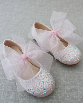 Pink Rhinestone Flats with Chiffon Bow