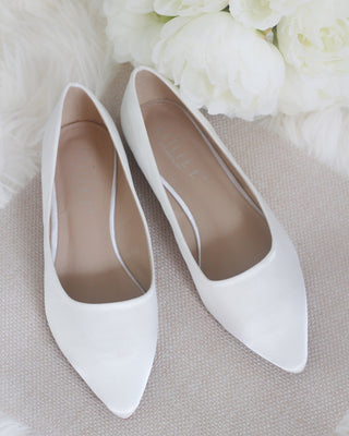 White Satin Pointy Women Flats