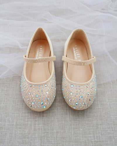 Champagne Rhinestone Girls Flats