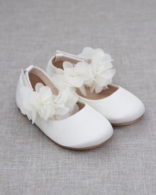 Ivory satin flats with flowers