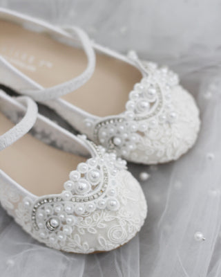 White lace pearl shoes