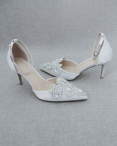 White Wedding heels with rhinestones embellished