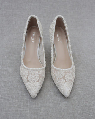 Lace Bridal Pump with Mini Pearls