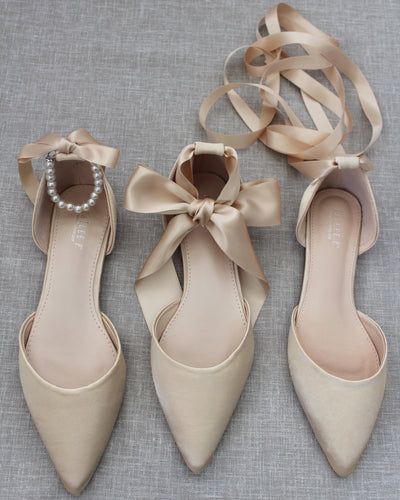 Champagne Satin Flats