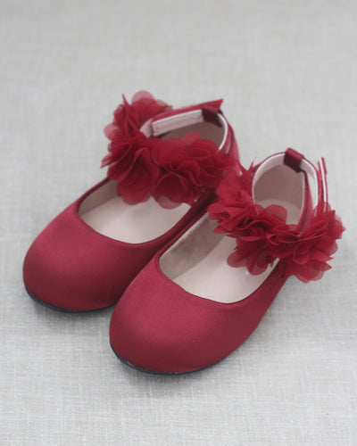 Red Burgundy Shoes with Flowers