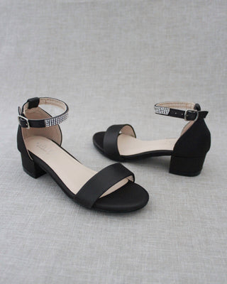 black satin heel sandals