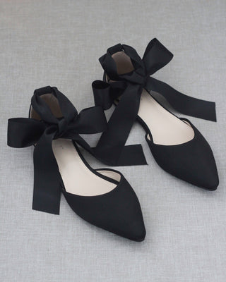 Black Satin Flats
