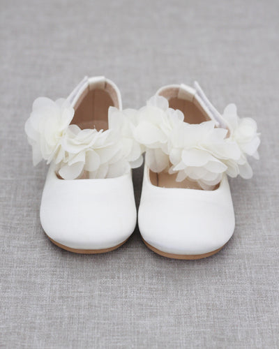 Ivory satin flats with flowers