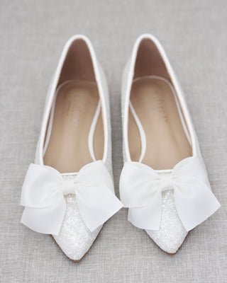 Pointy Toe Glitter Flats with Satin BowWomen Shoes