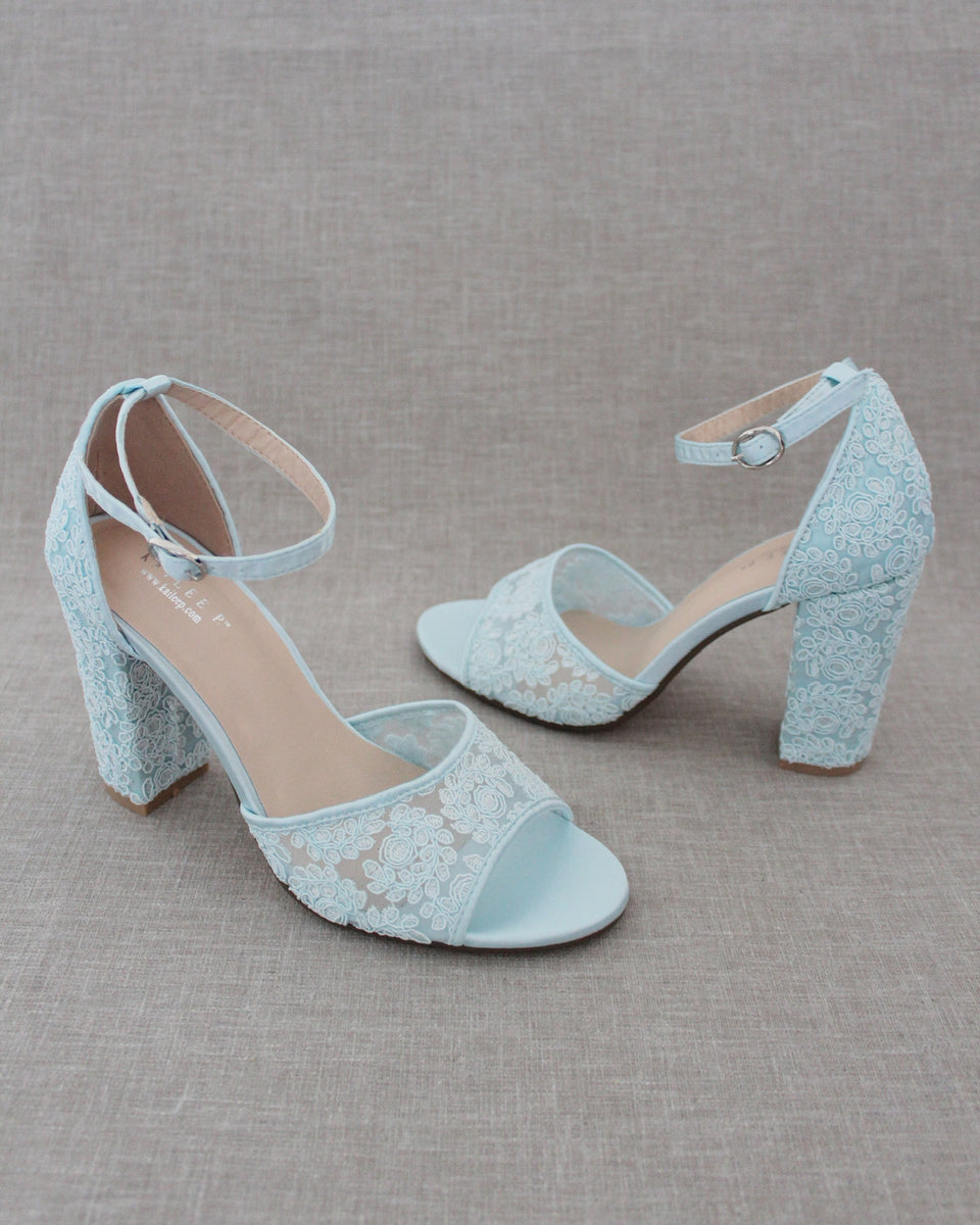 Crochet Lace Block Heel Sandals - Women Shoes, Bridal shoes, Bridesmaid ...
