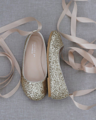 Rock Glitter Ballet Flats with Satin Ankle StrapKids Shoes