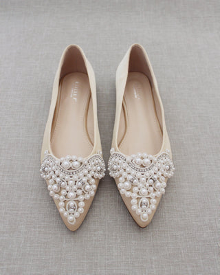 Champagne Satin Pearl Women Flats